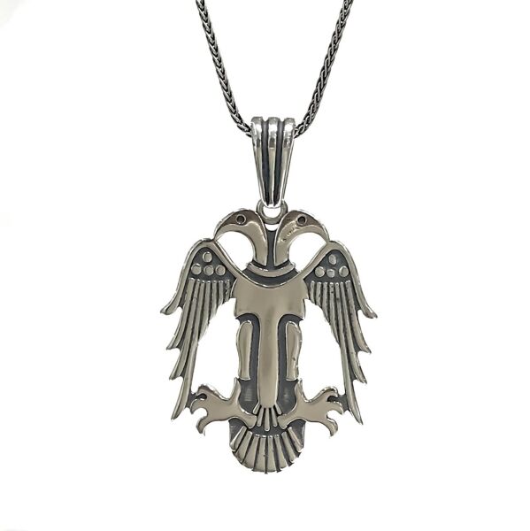 Büyük Çift Başlı Kartal Uzun Zincir Gümüş Erkek Kolye