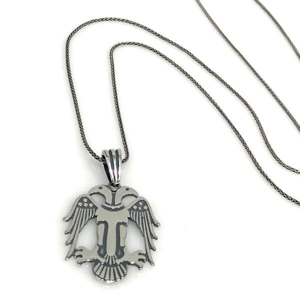 Büyük Çift Başlı Kartal Uzun Zincir Gümüş Erkek Kolye