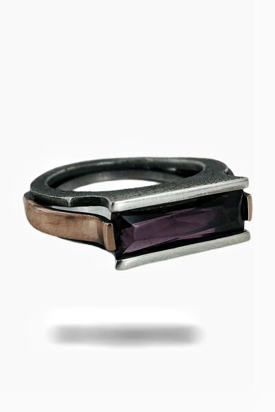 El Üretim Özel Tasarım Baget Ametist 925 Gümüş Yüzük