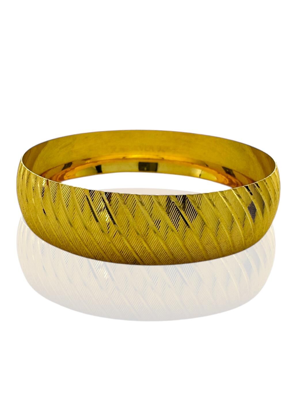 22 Ayar Altın Kaplama 15 mm Parlak Çizgili 925 Ayar Gümüş Bilezik