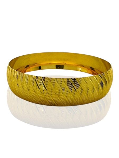 22 Ayar Altın Kaplama 15 mm Parlak Çizgili 925 Ayar Gümüş Bilezik