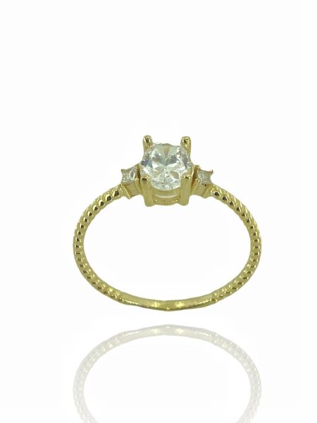 8 Ayar Altın Oval Zirkon Minimal Tarz Yüzük