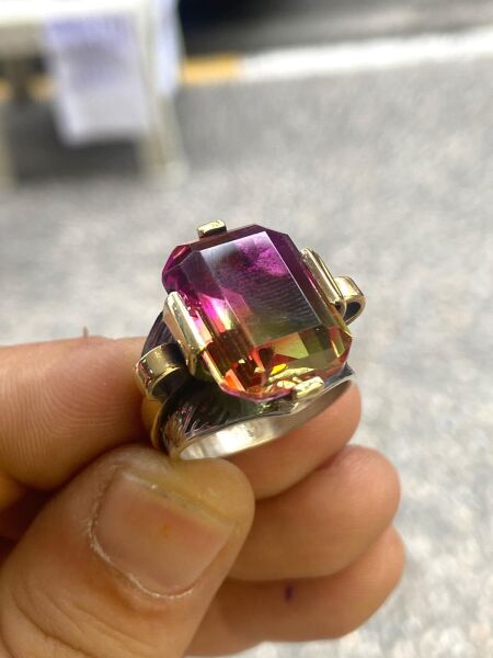 El Üretim Doğal Turmalin Taşlı Otantik 925 Ayar Gümüş Yüzük