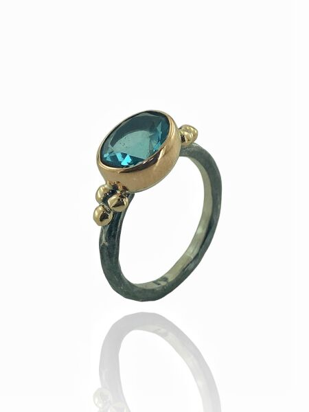 El Üretim Doğal Oval Akuamarin Otantik 925 Ayar Gümüş Yüzük