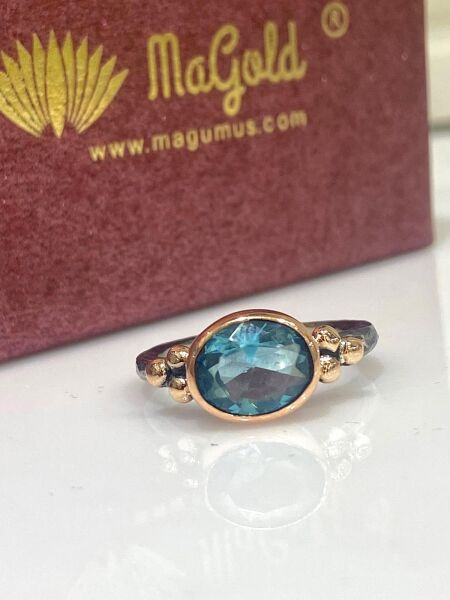 El Üretim Doğal Oval Akuamarin Otantik 925 Ayar Gümüş Yüzük