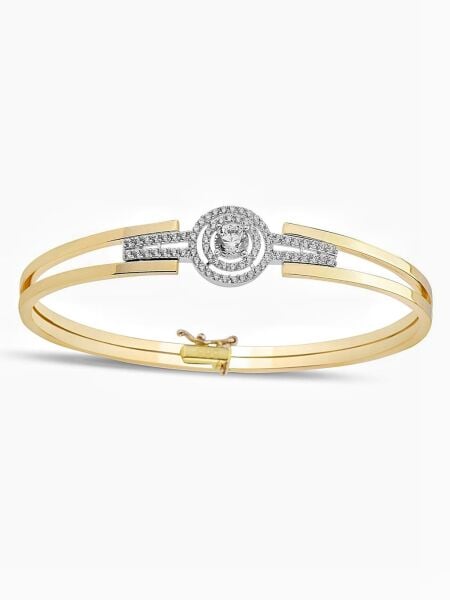 Pırlanta Montür Tek Taş Kelepçe 14 Ayar Altın Bilezik Bileklik