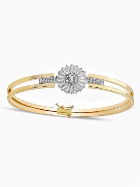 Pırlanta Montür Papatya Baget Zirkon 14 Ayar Altın Bilezik Bileklik
