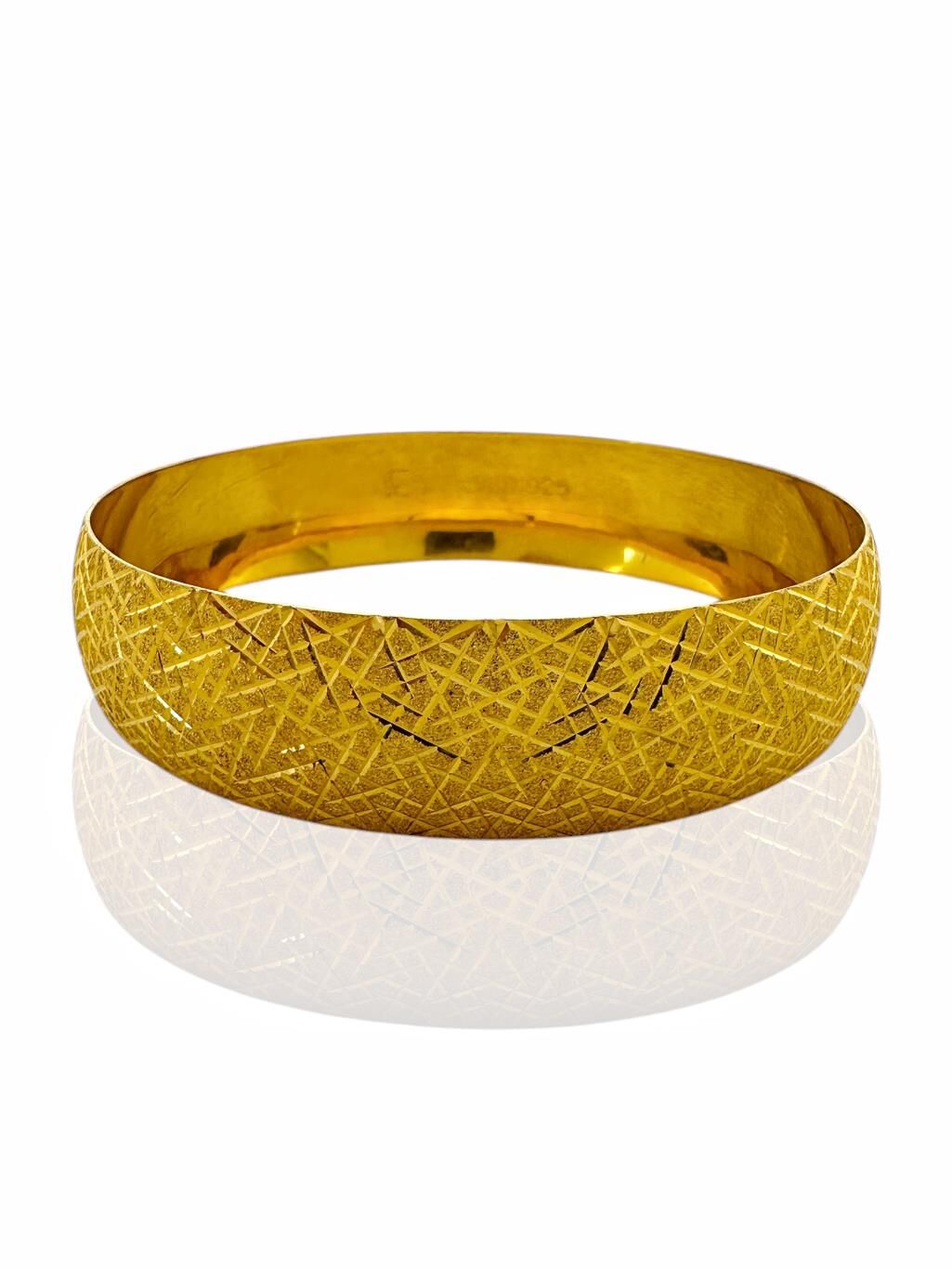 22 Ayar Altın Kaplama 15 mm Şimşek Modeli 925 Ayar Gümüş Bilezik