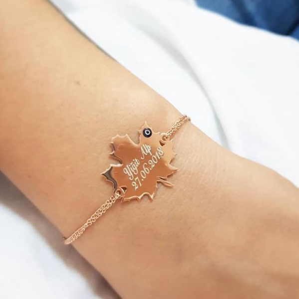 Çınar Yaprağı İsimli Tarihli Gümüş Bileklik