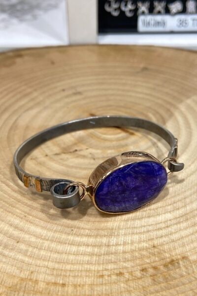 Doğal Has Safir Taş El Üretim Otantik Gümüş Bilezik