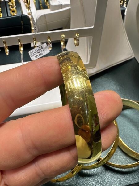 22 Ayar Altın Kaplama 12 mm 62 Boy Düz Bombe 925 Gümüş Bilezik