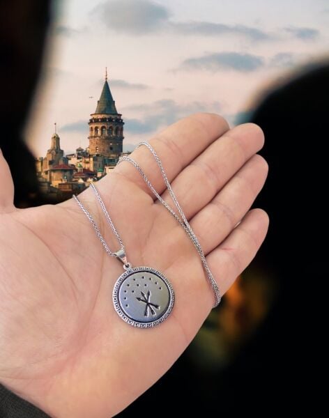 Çerkes Bayrağı Uzun 60 cm Zincir Gümüş Kolye