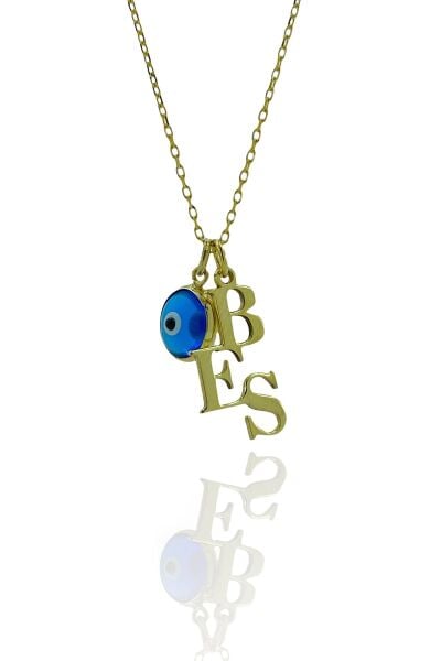 Nazar Cam Göz Boncuklu Üç 3 Harfli 925 Gümüş Kolye