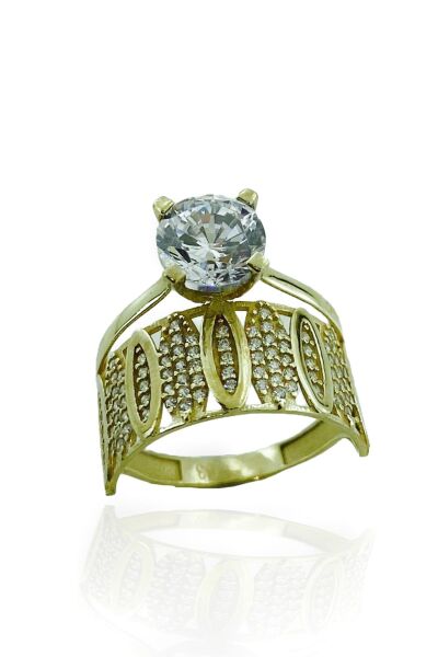 8 Ayar Altın Alyans Taşlı Tektaş Yüzük