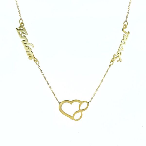 Altın Kaplama 2 İki İsimli Kalp Sonsuzluk Tasarım 925 Gümüş Kolye