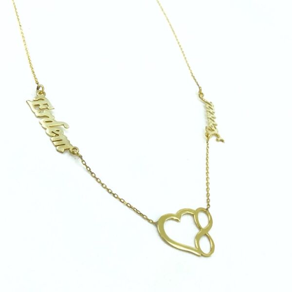 Altın Kaplama 2 İki İsimli Kalp Sonsuzluk Tasarım 925 Gümüş Kolye