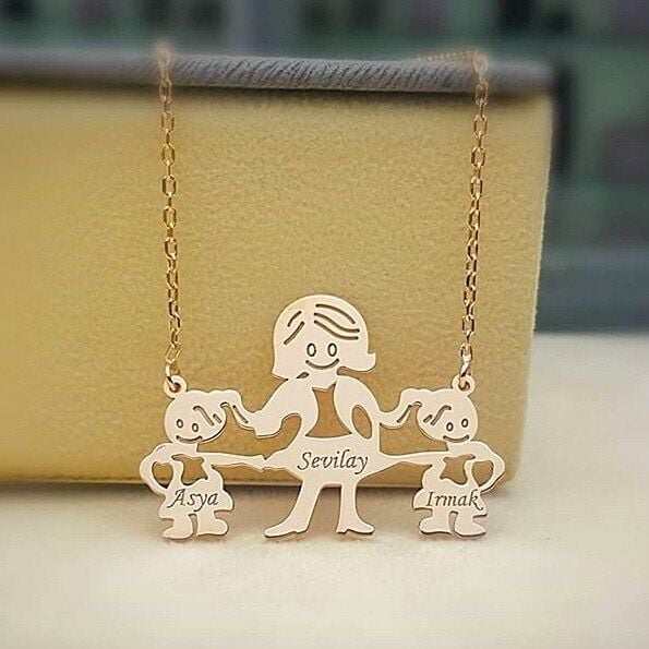 İsimli Anne Bebek ve Çocuk Gümüş Kolye