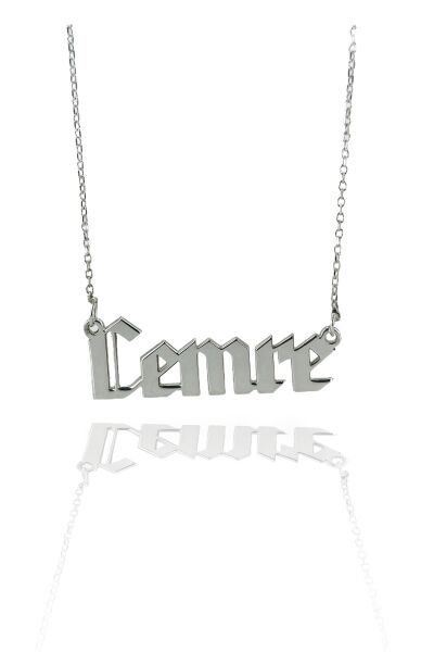 Gotik Yazı Font İsim Yazılı 925 Gümüş Kolye