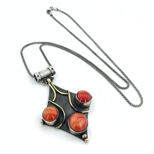 El İşçiliği Özel Doğal Gerçek Mercan Taşlı Otantik Gümüş Kolye