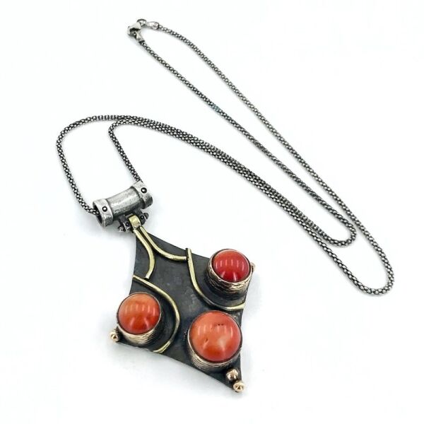 El İşçiliği Özel Doğal Gerçek Mercan Taşlı Otantik Gümüş Kolye