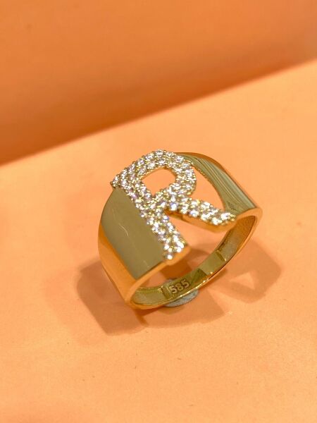 14 Ayar Altın R Harfli Üst Kalite Trend Harf Yüzük