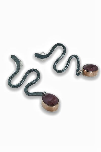 Doğal Yakut Taşlı Özel Tasarım 925 Gümüş Küpe