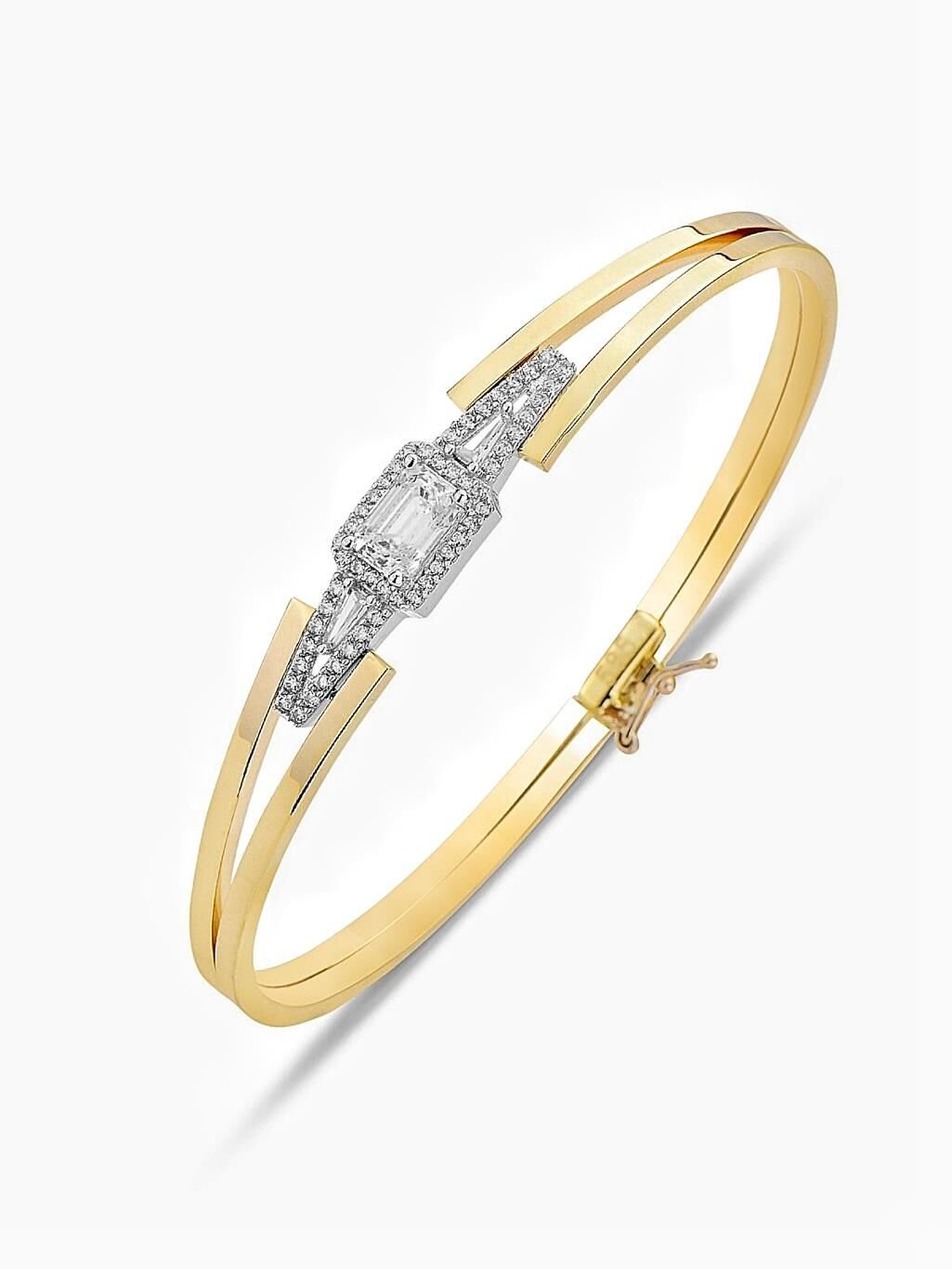 Pırlanta İşçilik Yan Baget Kelepçe Zirkon 14 Ayar Altın Bilezik