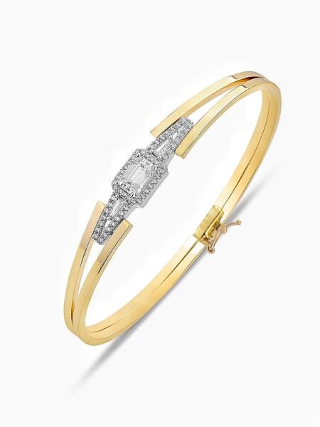 Pırlanta İşçilik Yan Baget Kelepçe Zirkon 14 Ayar Altın Bilezik