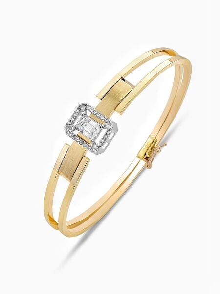 Çok Şık Parçalı Baget İki Kol Kaburga Kelepçe 14 Ayar Altın Bilezik