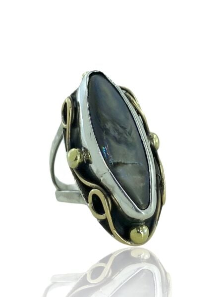 Otantik El Üretim Siyah Sedef Taşlı 925 Gümüş Yüzük