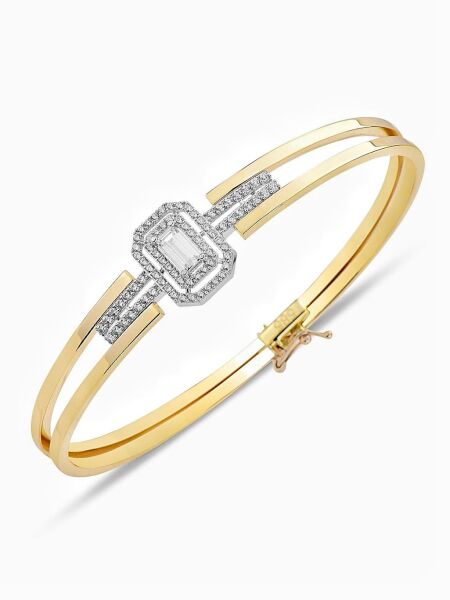 Pırlanta Modeli Tek Baget Taşlı Kelepçe Altın Bilezik Bileklik