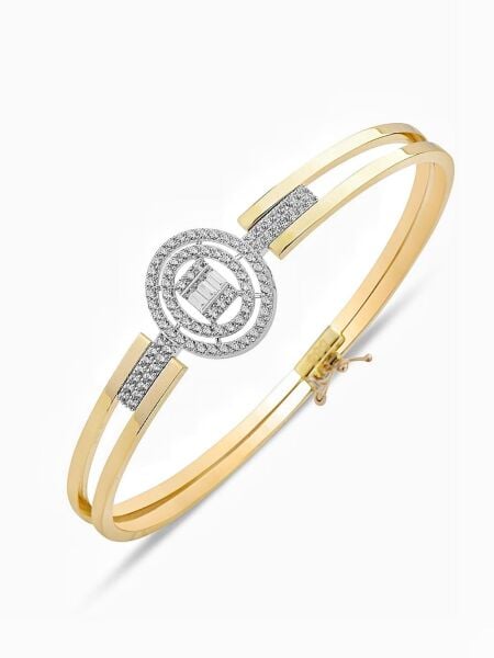 Pırlanta Modeli Oval Baget Taşlı Kelepçe Altın Bilezik Bileklik