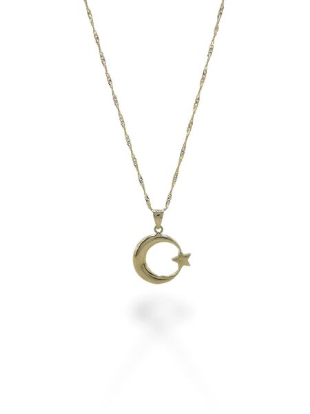 Taşsız Ayyıldız Çok Şık 14 Ayar Altın Kolye