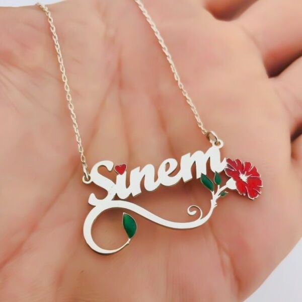 Yeni Karanfil İsimli Renkli Gümüş İsim Kolye