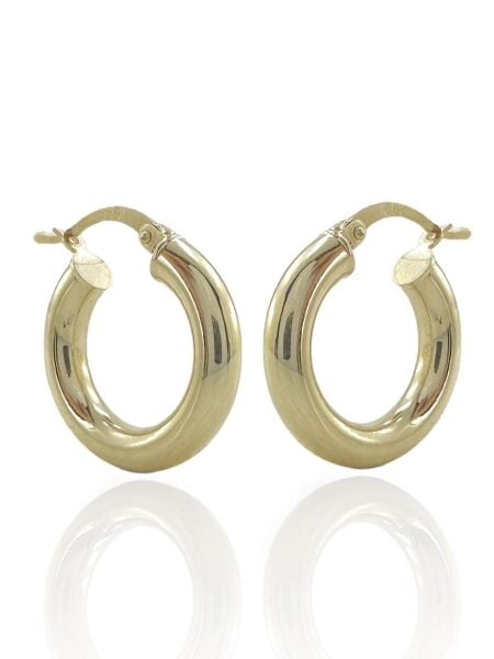 Taşsız Düz Kalın Şişik Günlük Altın Halka Küpe 14 Ayar 20 mm