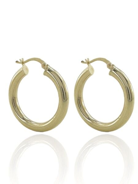 Taşsız Düz Kalın Şişik Günlük Altın Halka Küpe 14 Ayar 28 mm