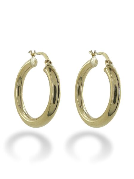 Taşsız Düz Kalın Şişik Günlük Altın Halka Küpe 14 Ayar 28 mm