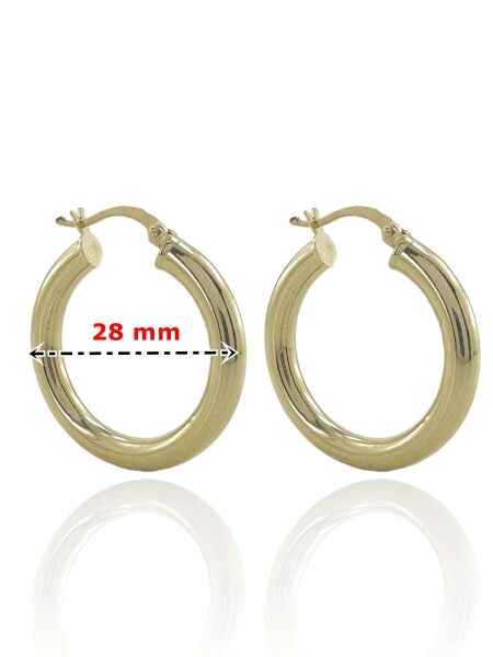 Taşsız Düz Kalın Şişik Günlük Altın Halka Küpe 14 Ayar 28 mm