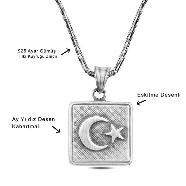 İçinde Cevşen Dualı Ay Yıldız Muska 60 cm 925 Gümüş Kolye