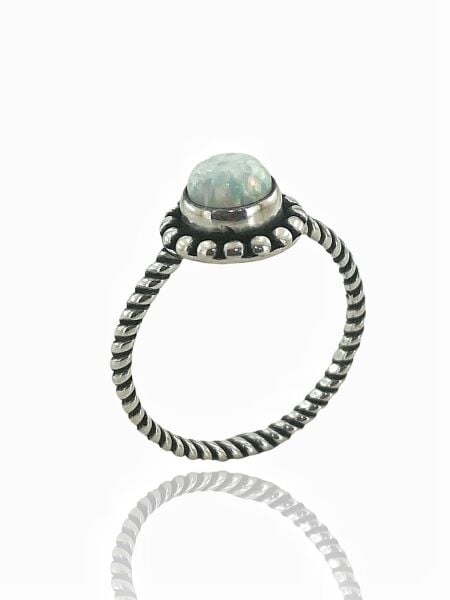 925 Gümüş El Üretimi Otantik Minimal Doğal Beyaz Opal Taş Yüzük