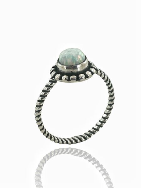 925 Gümüş El Üretimi Otantik Minimal Doğal Beyaz Opal Taş Yüzük