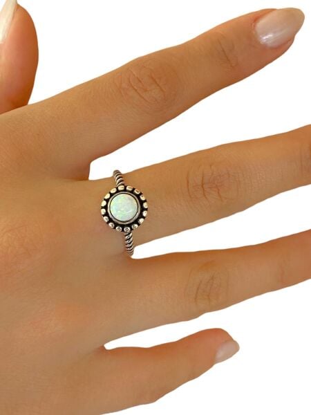 925 Gümüş El Üretimi Otantik Minimal Doğal Beyaz Opal Taş Yüzük