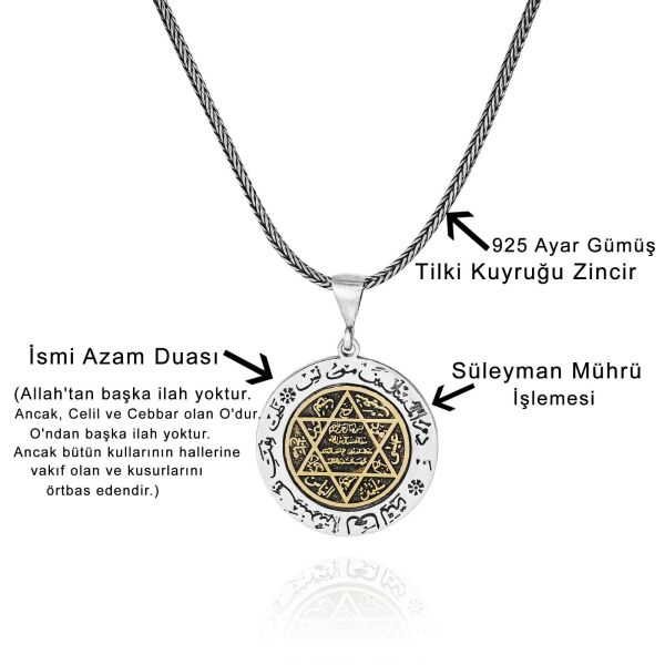 Mührü Süleyman İsmi Azam 60 cm 925 Gümüş Kolye
