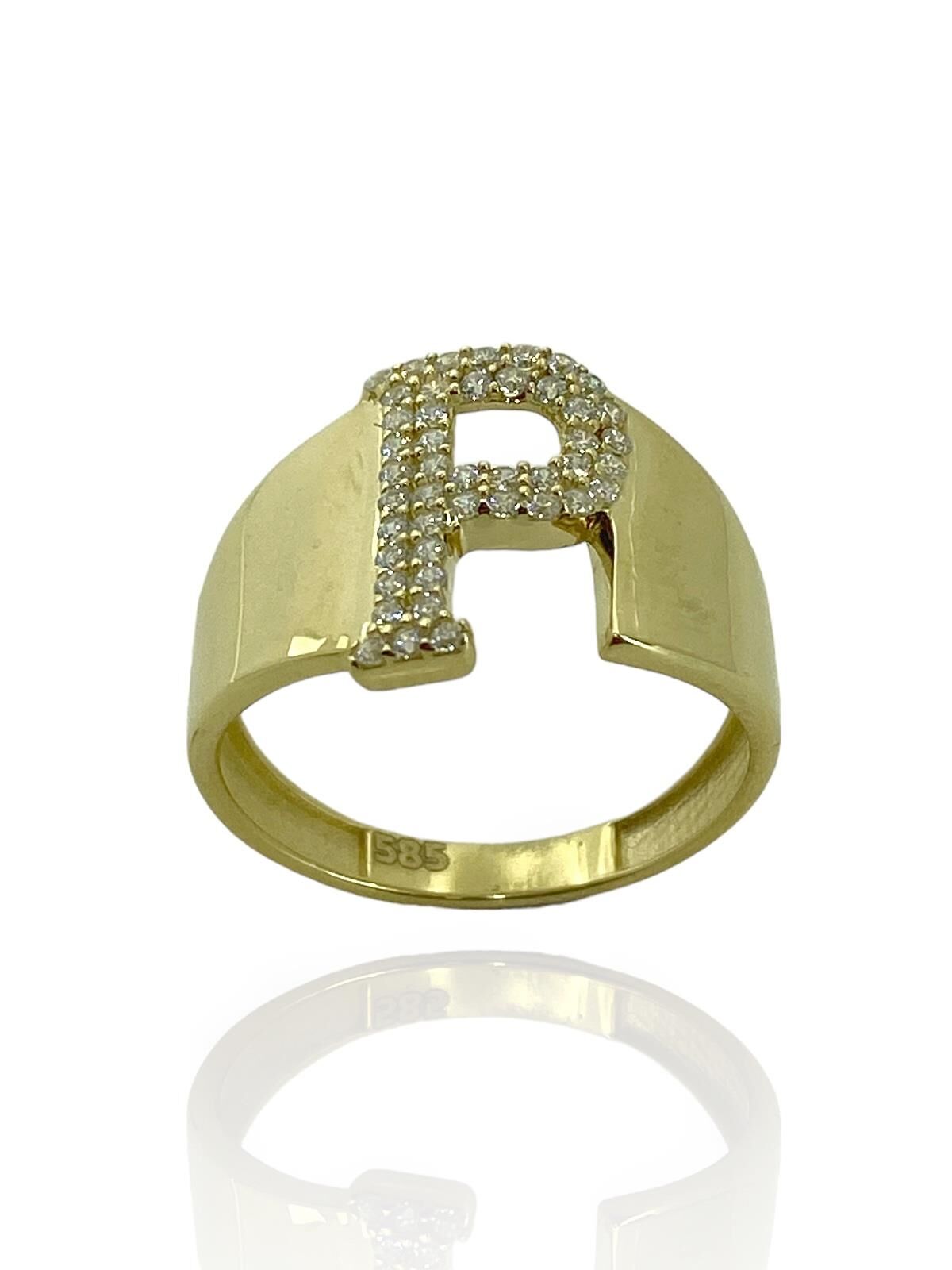 14 Ayar Altın P Harfli Üst Kalite Trend Harf Yüzük