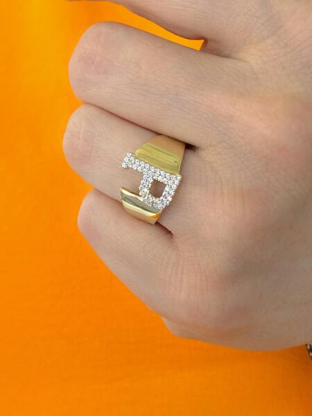 14 Ayar Altın P Harfli Üst Kalite Trend Harf Yüzük