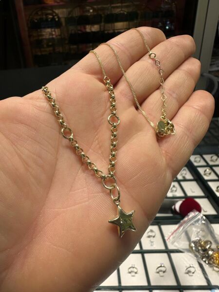 Yıldız Sallantılı Spot Gurmet Doch Zincir 14 Ayar Altın Kolye