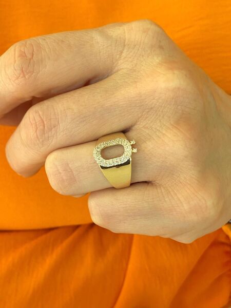 14 Ayar Altın ö Harfli Üst Kalite Trend Harf Yüzük