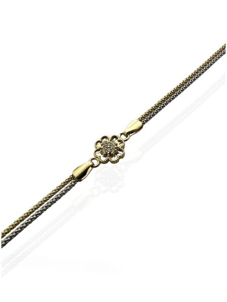 Yonca İki Renk Pop Corn Zincir Üst Kalite 14 Ayar Altın Bileklik