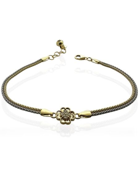 Yonca İki Renk Pop Corn Zincir Üst Kalite 14 Ayar Altın Bileklik