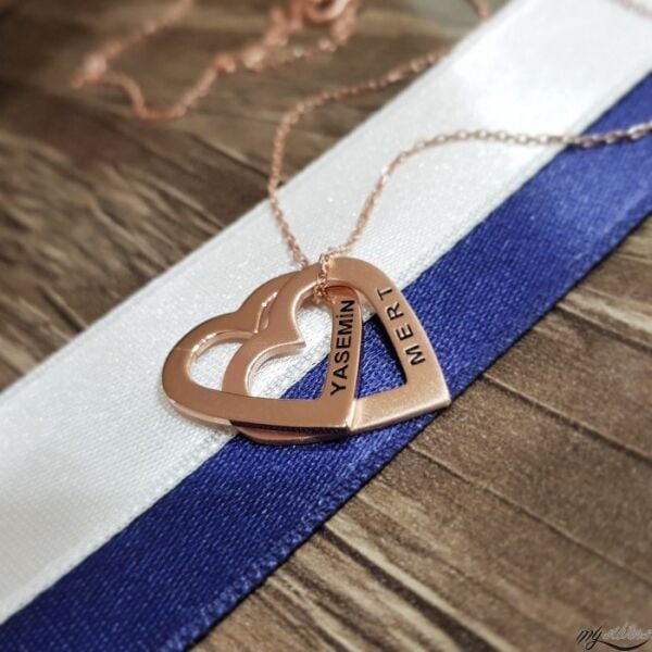 Çift Kalp İki İsimli Gümüş Kolye